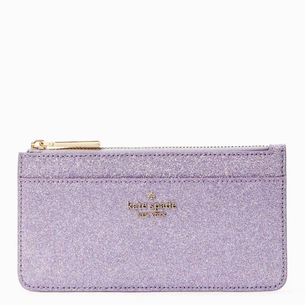 Kate Spade Large Slim Card Holder- Lilac Frost, Purple. Glitter Wallet